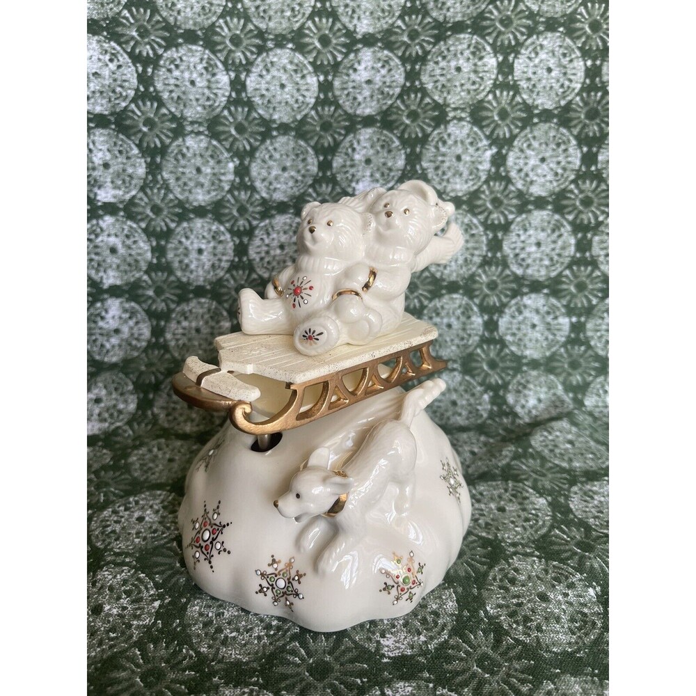 Lenox China Jewels “Teddies on Sleigh" Musical Christmas Figurine "Jingle Bells"